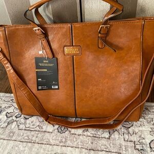 Badgley Mischka Tan Leather Julia Weekender Tote Bag